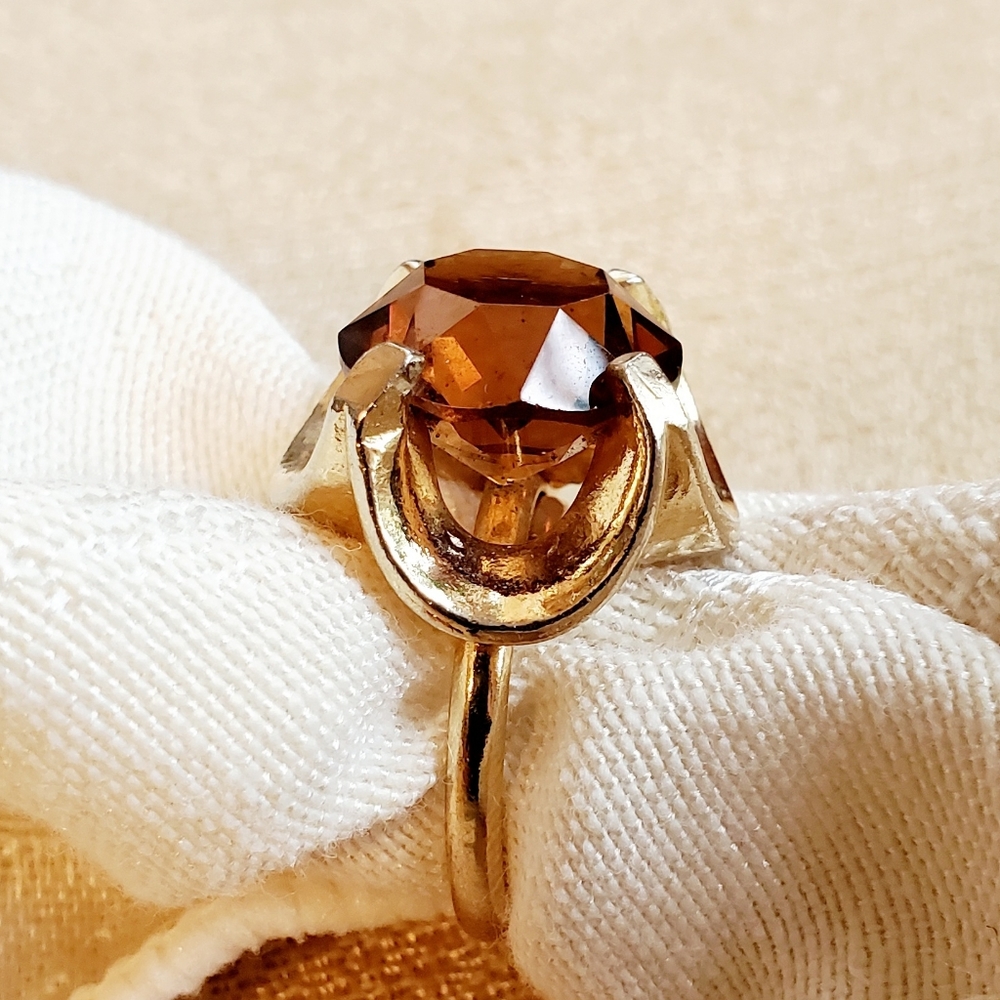 Vintage Goldtone Ring with Brown Faceted Stone